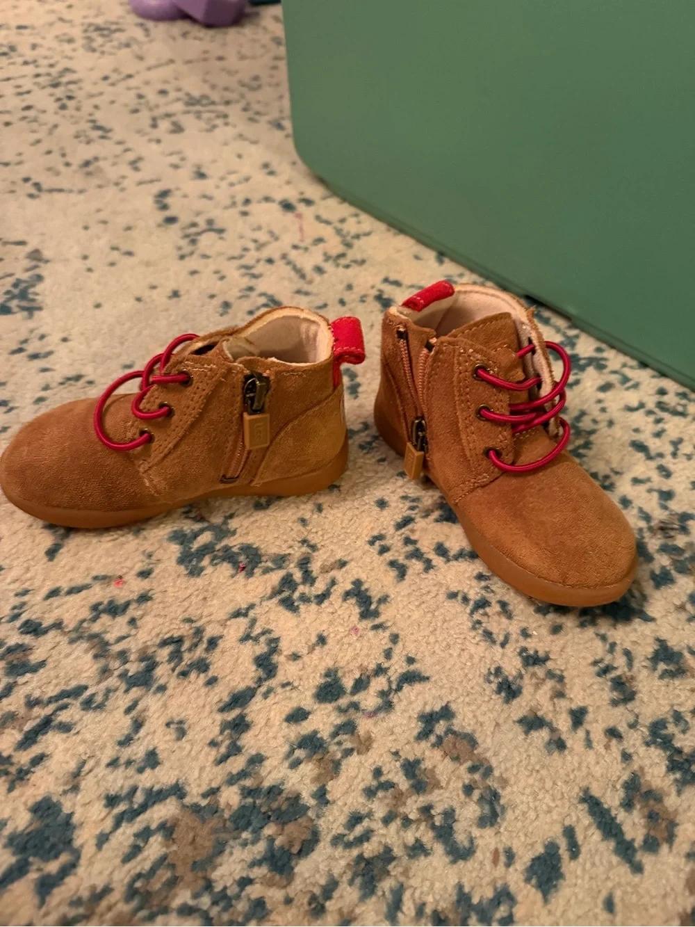 UGG Kids Tan Suede Ankle Boots with Red Accents
